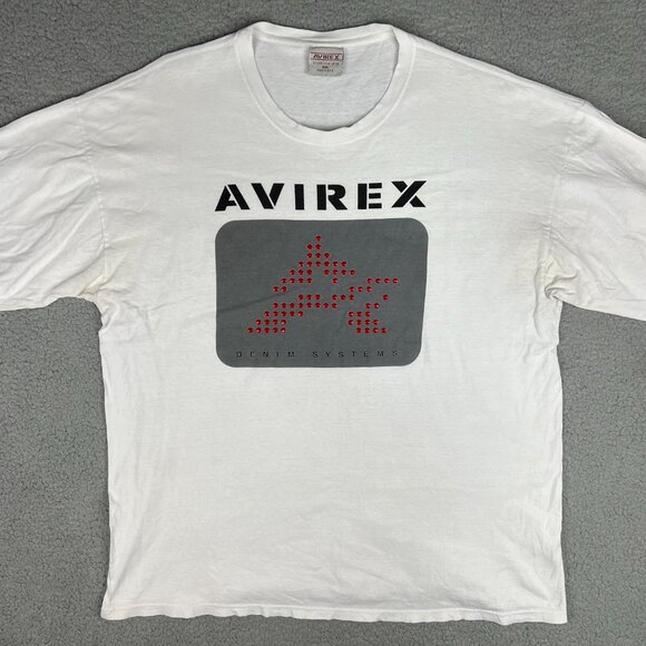 Avirex Shirt Mens 2XL XXL White Long Sleeve Denim Systems Y2K USA Made Vintage 2 - Picture 2 of 10
